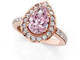 Rose gold Fancy Pink Pear Cut Diamond Halo Ring with Pavé Band and Prong Setting_1