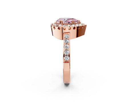 Rose gold Fancy Pink Pear Cut Diamond Halo Ring with Pavé Band and Prong Setting_2