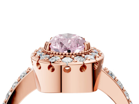 Rose gold Fancy Pink Pear Cut Diamond Halo Ring with Pavé Band and Prong Setting_4