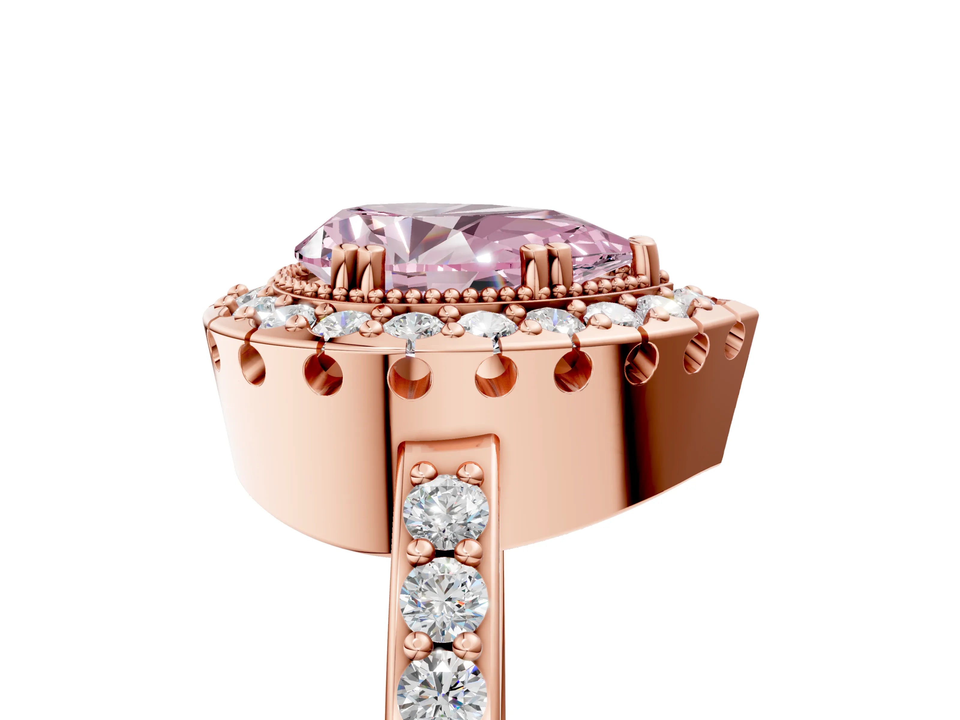 Rose gold Fancy Pink Pear Cut Diamond Halo Ring with Pavé Band and Prong Setting_5