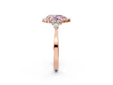 Rose gold Fancy Pink Pear Cut Diamond Halo Ring with Pear Side Stones and Prong Setting_53