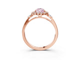 Rose gold Fancy Pink Pear Cut Diamond Halo Ring with Pear Side Stones and Prong Setting_54