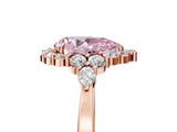Rose gold Fancy Pink Pear Cut Diamond Halo Ring with Pear Side Stones and Prong Setting_56