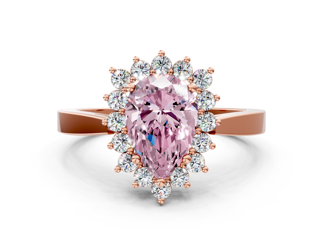 Rose gold Fancy Pink Pear  Cut Diamond Halo Ring with Round Brilliant Halo and Solitaire Band_100
