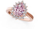 Rose gold Fancy Pink Pear  Cut Diamond Halo Ring with Round Brilliant Halo and Solitaire Band_101