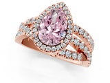 Rose gold Fancy Pink Pear Cut Diamond Halo Ring with Round Split Shank and Prong Setting_37