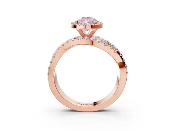 Rose Gold Pear-Shaped Halo Twist Engagement Ring Setting for Fancy Pink Center