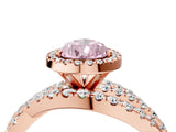 Rose gold Fancy Pink Pear Cut Diamond Halo Ring with Round Split Shank and Prong Setting_40
