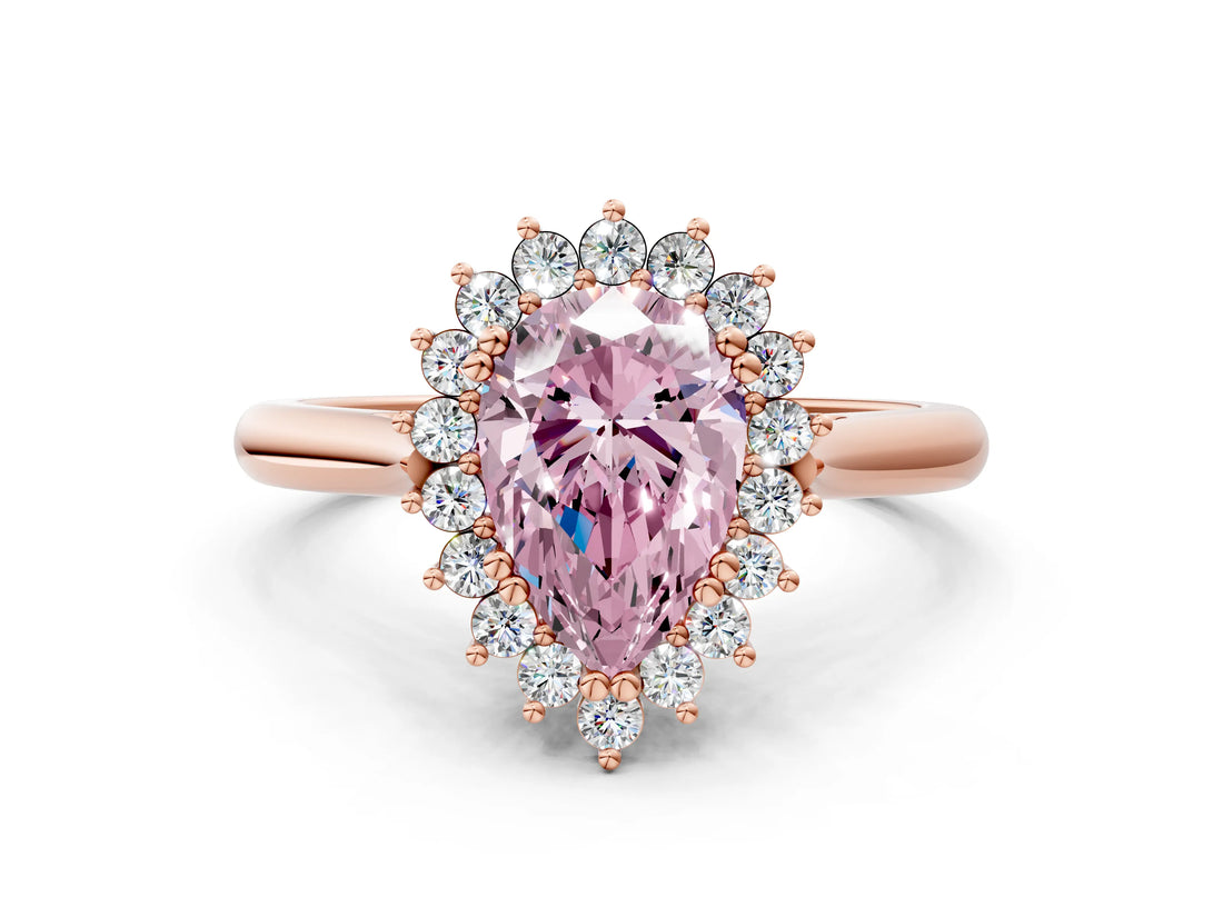 Rose gold Fancy Pink Pear  Cut Diamond Halo Ring with Solitaire Band and Prong Setting_53