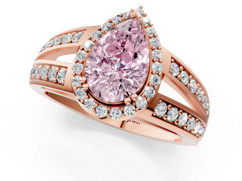 Rose gold Fancy Pink Pear Cut Diamond Halo Ring with Split Shank Pavé Band and Four-Prong Setting_1