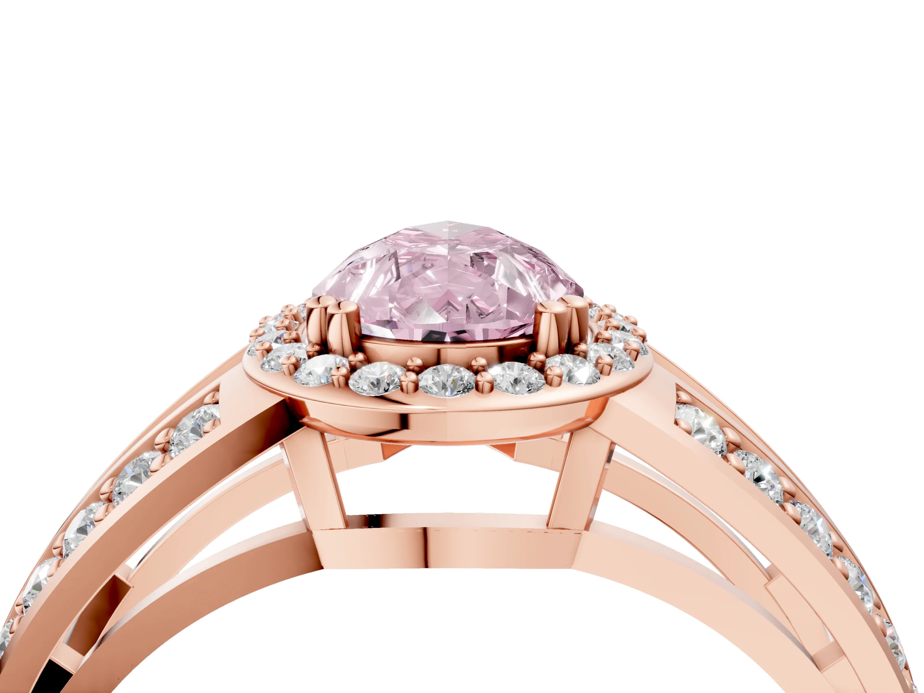 Rose gold Fancy Pink Pear Cut Diamond Halo Ring with Split Shank Pavé Band and Four-Prong Setting_4