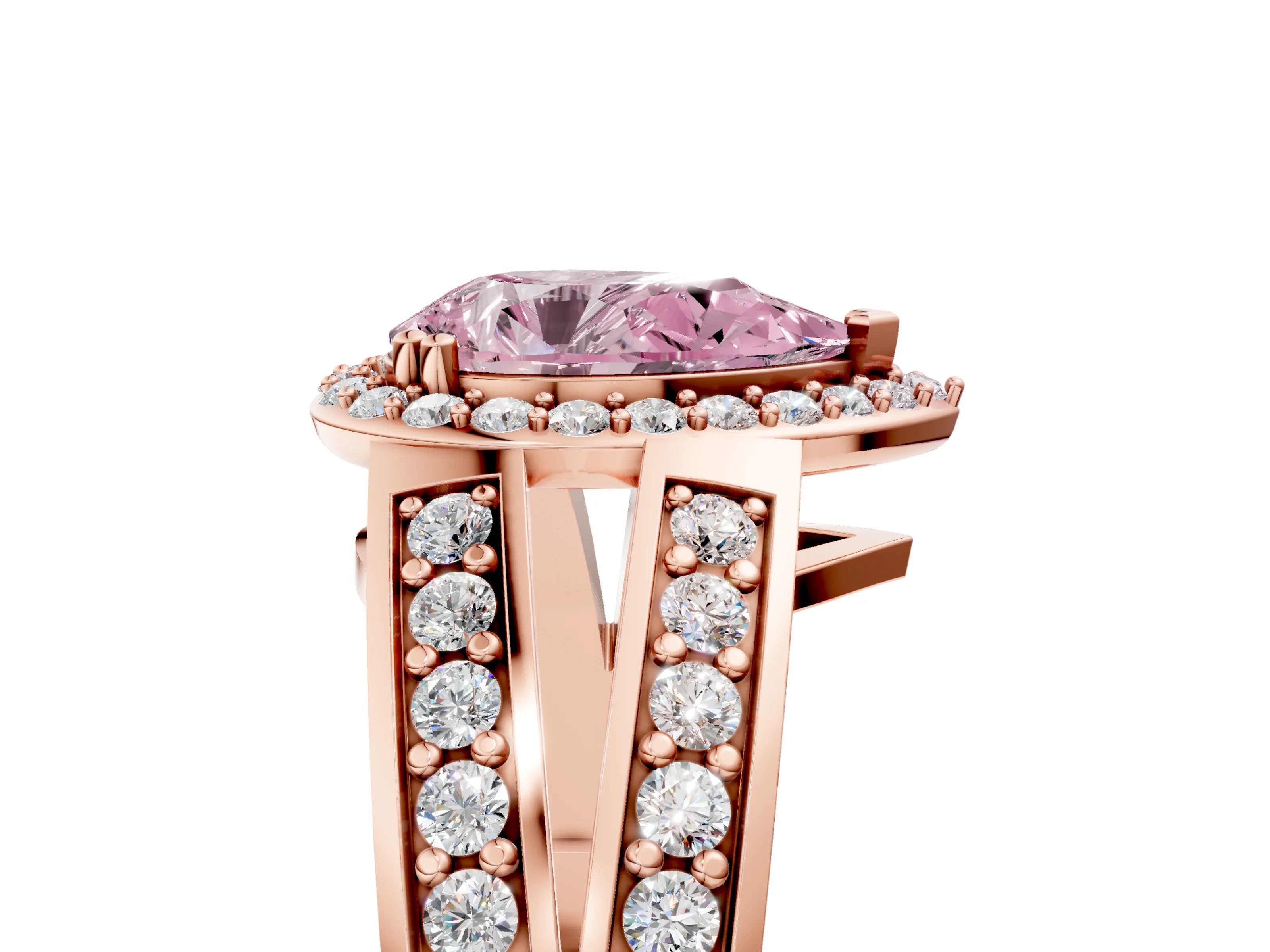 Rose gold Fancy Pink Pear Cut Diamond Halo Ring with Split Shank Pavé Band and Four-Prong Setting_5