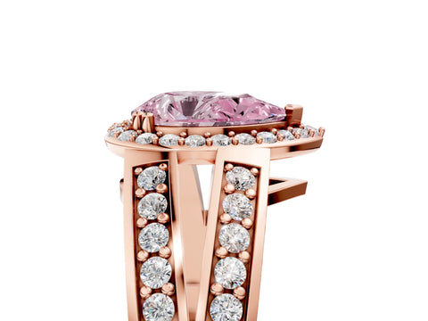 Rose gold Fancy Pink Pear Cut Diamond Halo Ring with Split Shank Pavé Band and Four-Prong Setting_5