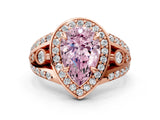 Rose gold Fancy Pink Pear Cut Diamond Halo Ring with Split Shank and Bezel Accents and Four-Prong Setting