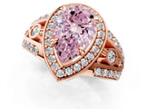Rose gold Fancy Pink Pear Cut Diamond Halo Ring with Split Shank and Bezel Accents and Four-Prong Setting_1
