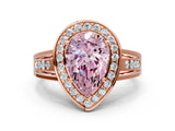 Rose gold Fancy Pink Pear Cut Diamond Halo Ring with Split Shank and Bezel Accents and Prong Setting