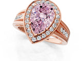 Rose gold Fancy Pink Pear Cut Diamond Halo Ring with Split Shank and Bezel Accents and Prong Setting_1