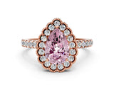 Rose gold Fancy Pink Pear  Cut Diamond Milgrain Floral Halo Engagement Ring with Pavé Band_15