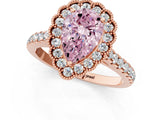 Rose gold Fancy Pink Pear  Cut Diamond Milgrain Floral Halo Engagement Ring with Pavé Band_16