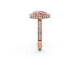 Rose gold Fancy Pink Pear Cut Diamond Milgrain Halo Engagement Ring with Round Pavé Band and Prong Setting_14