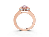 Rose gold Fancy Pink Pear Cut Diamond Milgrain Halo Engagement Ring with Round Pavé Band and Prong Setting_15