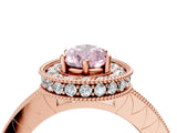 Rose gold Fancy Pink Pear Cut Diamond Milgrain Halo Engagement Ring with Round Pavé Band and Prong Setting_16