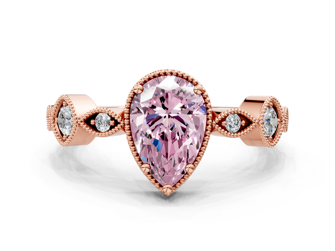 Rose gold Fancy Pink Pear  Cut Diamond Milgrain Marquise Band with Prong Setting_3
