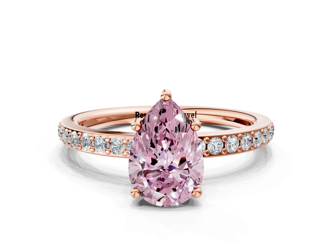 Rose gold Fancy Pink Pear  Cut Diamond Pavé Band Ring with Four-Prong Setting_24