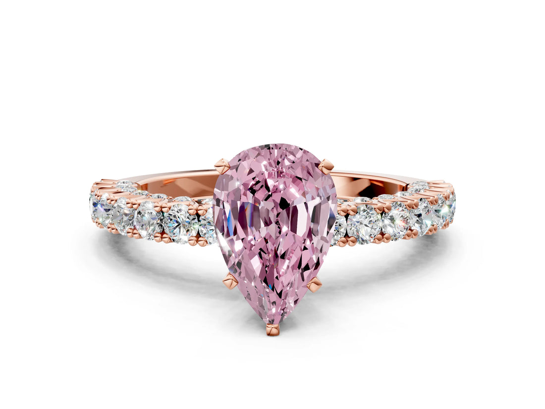 Rose gold Fancy Pink Pear Cut Diamond Pavé Band Solitaire Ring with Prong Setting_81