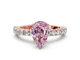 Rose gold Fancy Pink Pear Cut Diamond Pavé Band Solitaire Ring with Prong Setting_81