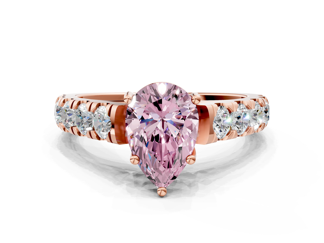 Rose gold Fancy Pink Pear  Cut Diamond Pavé Band Solitaire with Four-Prong Setting_3