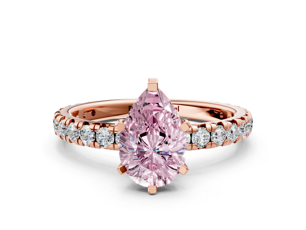 Rose gold Fancy Pink Pear  Cut Diamond Pavé Band with Four-Prong Setting