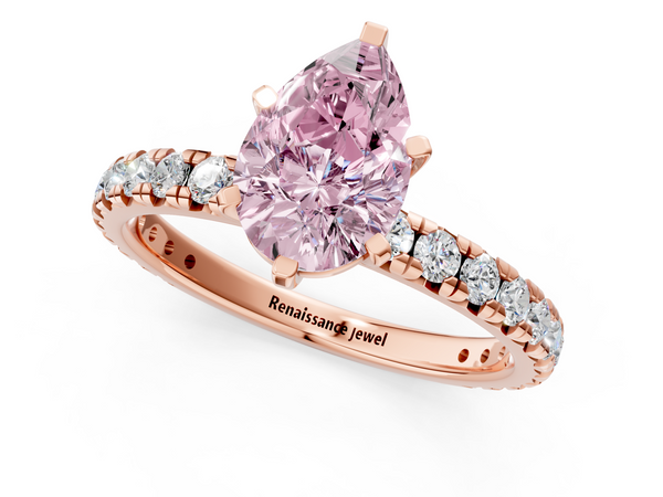 Rose gold Fancy Pink Pear  Cut Diamond Pavé Band with Four-Prong Setting