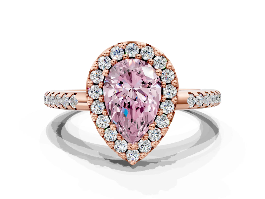 Rose gold Fancy Pink Pear Cut Diamond Pavé Halo Ring with Four-Prong Setting_36