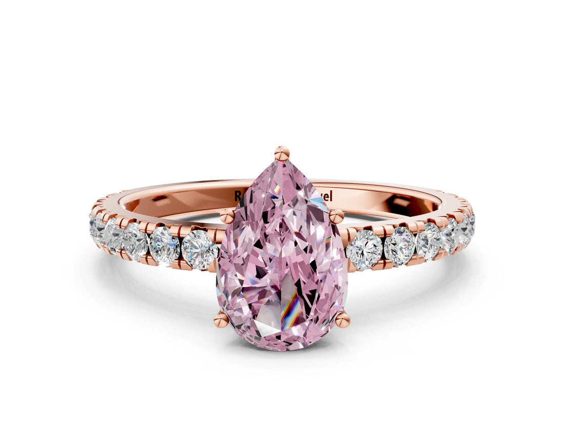 Rose gold Fancy Pink Pear Cut Diamond Pavé Solitaire Engagement Ring with Four-Prong Setting_86