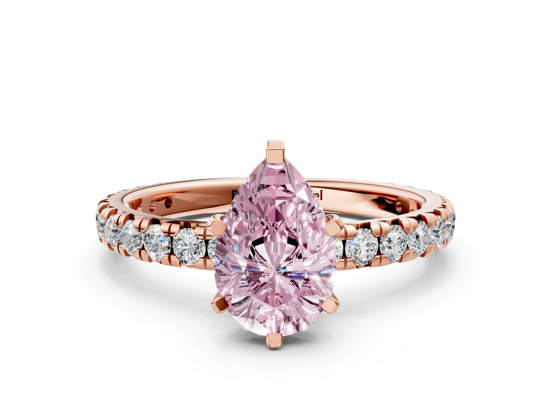 Rose gold Fancy Pink Pear Cut Diamond Pavé Solitaire Ring with Round Band and Prong Setting_12