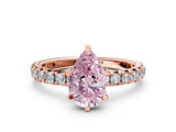 Rose gold Fancy Pink Pear Cut Diamond Pavé Solitaire Ring with Round Band and Prong Setting_12