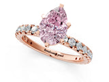 Rose gold Fancy Pink Pear Cut Diamond Pavé Solitaire Ring with Round Band and Prong Setting_13