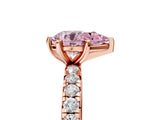 Rose gold Fancy Pink Pear Cut Diamond Pavé Solitaire Ring with Round Band and Prong Setting_17