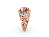 Rose gold Fancy Pink Pear Cut Diamond Pave Art Deco Split Shank Ring with Four-Prong Setting_2