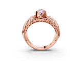 Rose gold Fancy Pink Pear Cut Diamond Pave Art Deco Split Shank Ring with Four-Prong Setting_3