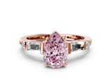 Rose gold Fancy Pink Pear  Cut Diamond Ring with Baguette Side Stones, Channel Set Band, and Four-Prong Setting_24
