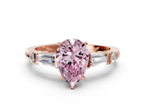 Rose gold Fancy Pink Pear  Cut Diamond Ring with Baguette Side Stones, Channel Set Band, and Four-Prong Setting_3