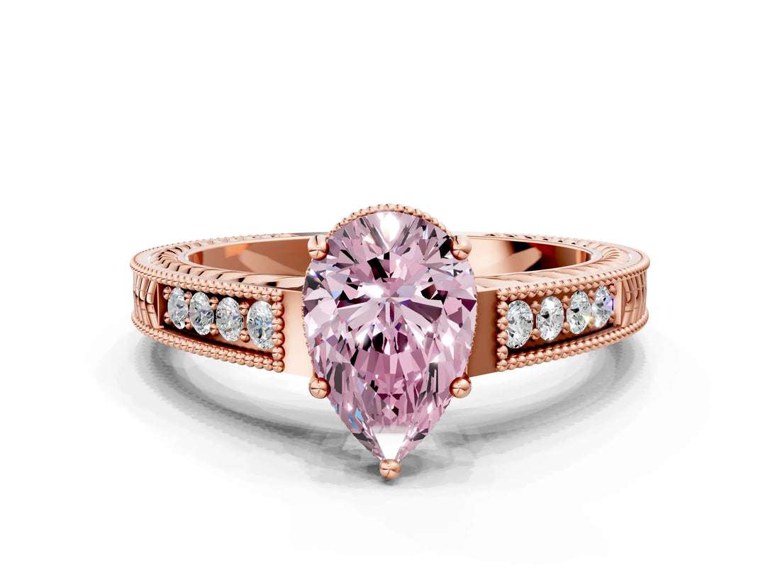 Rose gold Fancy Pink Pear Cut Diamond Ring with Milgrain Pavé Band and Four-Prong Setting_23