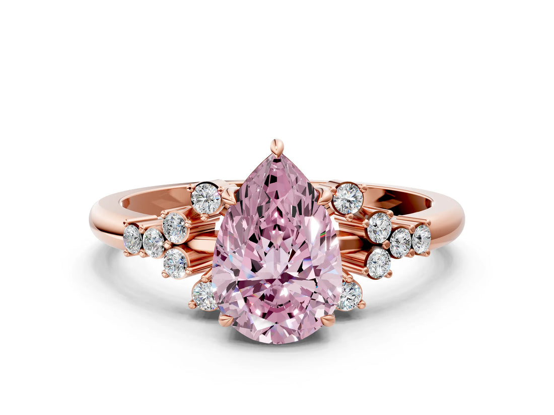 Rose gold Fancy Pink Pear Cut Diamond Ring with Side Stones and Four-Prong Setting_101
