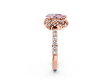 Rose gold Fancy Pink Pear Cut Diamond Scalloped Halo Engagement Ring with Round Shared Prong Band_14