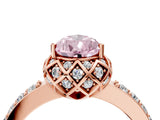 Rose gold Fancy Pink Pear Cut Diamond Scalloped Halo Engagement Ring with Round Shared Prong Band_16