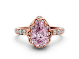 Rose gold Fancy Pink Pear Cut Diamond Scalloped Halo Engagement Ring with Round Shared Prong Band_24