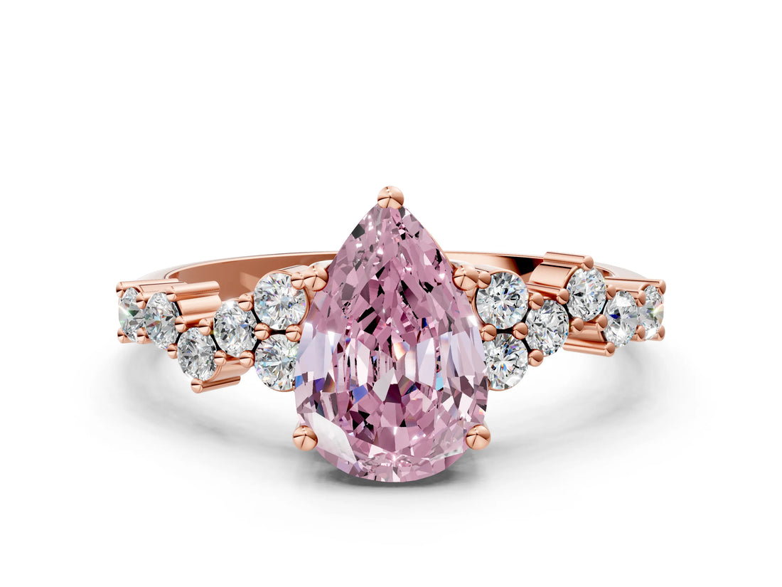 Rose gold Fancy Pink Pear Cut Diamond Scattered Round Accent Ring with Prong Setting_12