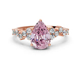 Rose gold Fancy Pink Pear Cut Diamond Scattered Round Accent Ring with Prong Setting_12